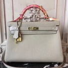 Hermes Light Grey Clemence Kelly 28cm Bag HT00915