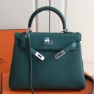 Hermes Malachite Clemence Kelly 25cm PHW Bag HT00786