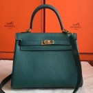 Hermes Malachite Clemence Kelly 25cm Retourne Handmade Bag HT00433