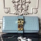 Hermes Medor Clutch Bag In Ciel Crocodile Leather HT01135