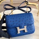 Hermes Mini Constance 18cm Blue Electric Ostrich Leather HT00724