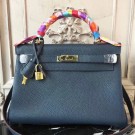 Hermes Navy Blue Clemence Kelly 32cm Retourne Bag HT00762