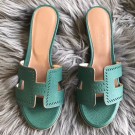 Hermes Oran Perforated Sandals In Malachite Epsom Leather HT00817