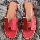 Hermes Oran Perforated Sandals In Red Epsom Leather HT01137