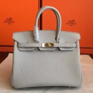 Hermes Pearl Grey Clemence Birkin 30cm Handmade Bag HT01129