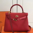 Hermes Red Clemence Kelly 25cm GHW Bag HT00892