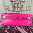 Hermes Rose Red Crocodile Kelly Cut Clutch Bag HT00364