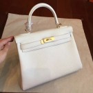 Hermes White Clemence Kelly Retourne 28cm Handmade Bag HT00652