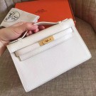 Hermes White Epsom Kelly Pochette Handmade Bag HT00493