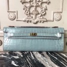 High Quality Replica Hermes Blue Lin Crocodile Kelly Cut Clutch Bag HT00485