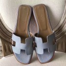 Hot Imitation Hermes Oran Sandals In Blue Lin Epsom Leather HT01257