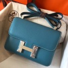 Imitation 1:1 Hermes Epsom Constance 24cm Blue Jean Handmade Bag HT00956