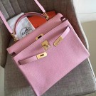 Imitation Best Quality Hermes Pink Clemence Kelly Retourne 28cm Handmade Bag HT00129