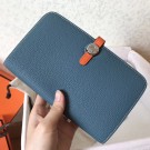 Imitation Hermes Bicolor Dogon Duo Wallet In Jean/Orange Leather HT00887