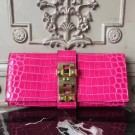 Imitation Hermes Medor Clutch Bag In Rose Red Crocodile Leather HT00006