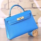 Knockoff AAAAA Hermes Blue Hydra Chevre Kelly Mini II 20cm Handmade Bag HT00530