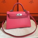 Knockoff High Quality Hermes Rose Lipstick Chevre Kelly Mini II 20cm Handmade Bag HT00625