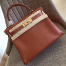 Replica Best Quality Hermes Gold Swift Kelly Retourne 28cm Handmade Bag HT00989