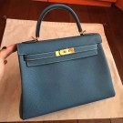 Replica Hermes Blue Jean Clemence Kelly Retourne 32cm Handmade Bag HT01156