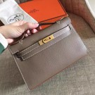 Replica Hermes Etoupe Epsom Kelly Pochette Handmade Bag HT00736