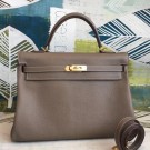 Replica Hermes Taupe Clemence Kelly 35cm Handmade Bag HT00502