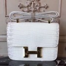 Replica Hermes White Constance MM 24cm Crocodile Bag HT00865