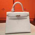 Replica Hermes White Epsom Kelly 25cm Sellier Handmade Bag HT00323