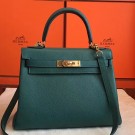 Top Hermes Malachite Clemence Kelly Retourne 28cm Handmade Bag HT00399