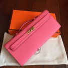 Top Hermes Rose Lipstick Epsom Kelly Cut Clutch Handmade Bag HT00054