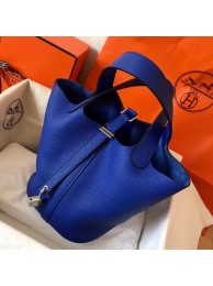 Best 1:1 Hermes Blue Electric Picotin Lock PM 18cm Handmade Bag HT00441
