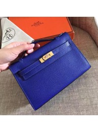 Best 1:1 Hermes Electric Blue Epsom Kelly Pochette Handmade Bag HT00043