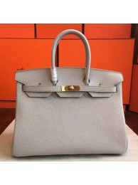 Best 1:1 Hermes Pearl Grey Clemence Birkin 35cm Handmade Bag HT01237