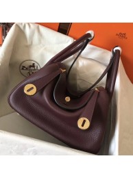 Best Hermes Bordeaux Lindy 30cm Clemence Handmade Bag HT00538