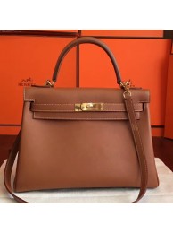 Copy Hermes Brown Swift Kelly Retourne 32cm Handmade Bag HT01249