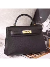 Designer Knockoff Hermes Black Epsom Kelly Mini II 20cm Handmade Bag HT01173