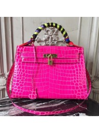 Fake Hermes Kelly 32cm Bag In Rose Red Crocodile Leather HT00209