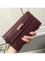 Fake Hermes Kelly Ghillies Wallet In Bordeaux Swift Leather HT01349