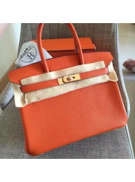 Fake Hermes Orange Clemence Birkin 30cm Handmade Bag HT01320