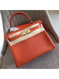 Fake Hermes Orange Clemence Kelly Retourne 32cm Handmade Bag HT00553