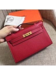 Fake Hermes Rouge Vif Epsom Kelly Pochette Handmade Bag HT01333