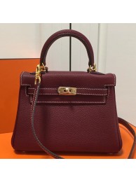 Fake Top Hermes Bordeaux Clemence Kelly 20cm GHW Bag HT00735