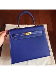 Fashion Hermes Electric Blue Epsom Kelly 25cm Sellier Handmade Bag HT01032