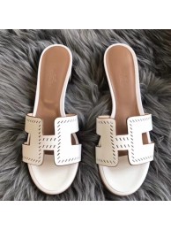 Fashion Hermes White Epsom Oasis Perforated Sandals HT00172