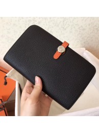 Hermes Bicolor Dogon Duo Wallet In Black/Orange Leather HT01147