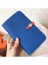 Hermes Bicolor Dogon Duo Wallet In Blue/Piment Leather HT00388