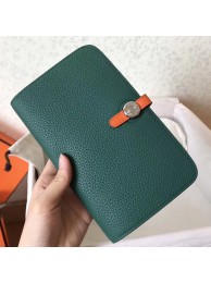 Hermes Bicolor Dogon Duo Wallet In Malachite/Orange Leather HT00403
