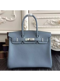 Hermes Birkin 30cm 35cm Bag In Blue Lin Clemence Leather HT01250