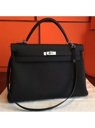 Hermes Black Clemence Kelly Retourne 40cm Handmade Bag HT01310
