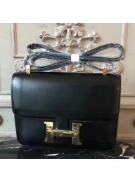 Hermes Black Constance MM 24cm Box Leather Bag HT01337