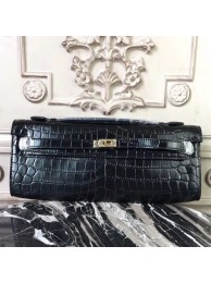 Hermes Black Crocodile Kelly Cut Clutch Bag HT00846